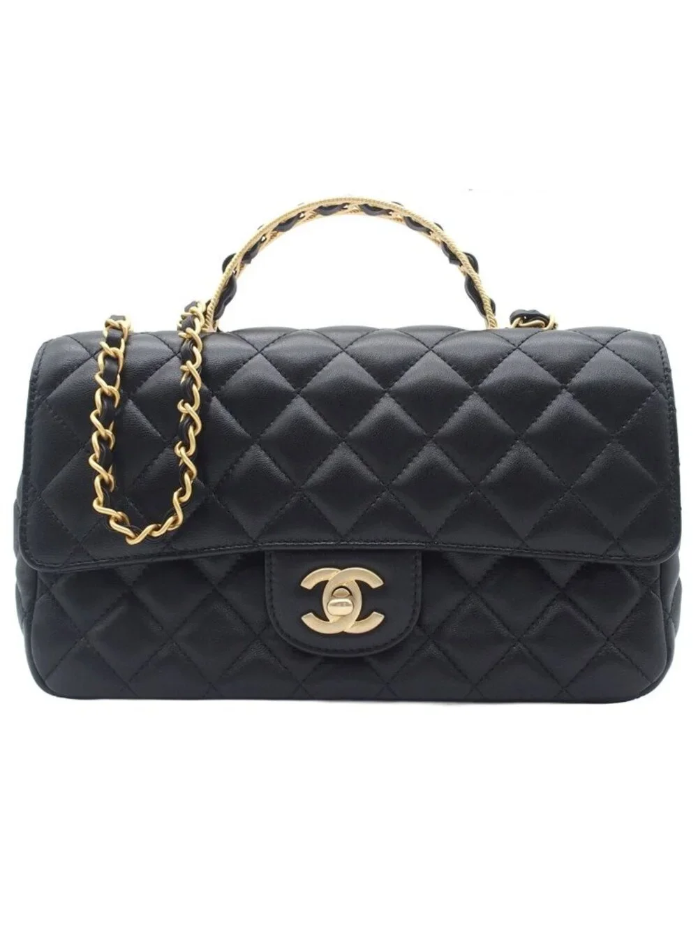 Chanel Shoulder Bag Quilted Black Lambskin 2-Way